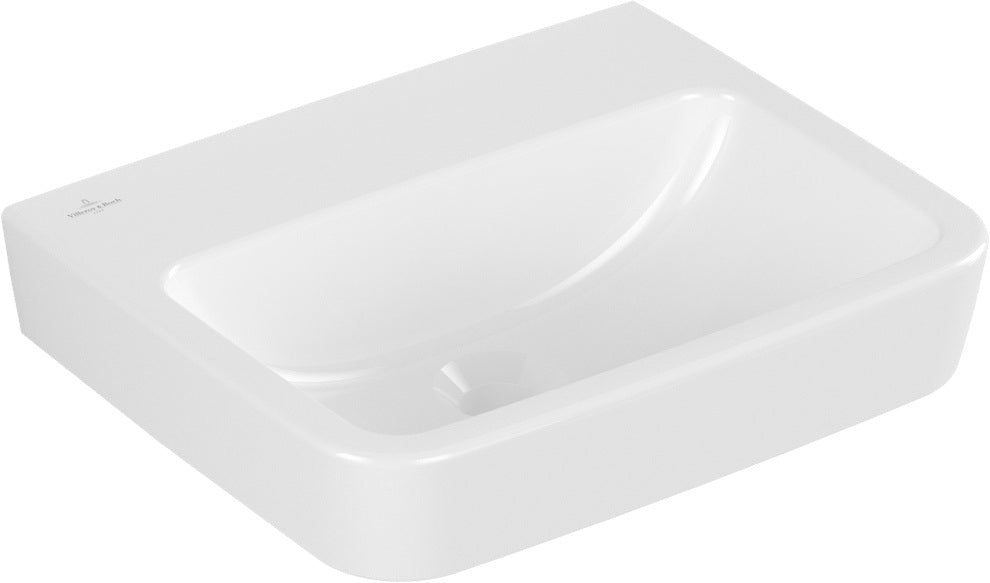 Villeroy & Boch Handwaschbecken O.novo 434447 – 450 x 370 x 160 mm, eckig, Weiß Alpin, mit Überlauf, ohne Hahnloch