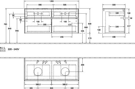 Villeroy & Boch Collaro Waschtischunterschrank 1200 mm Glossy White mit LED-Beleuchtung und 4 Auszügen