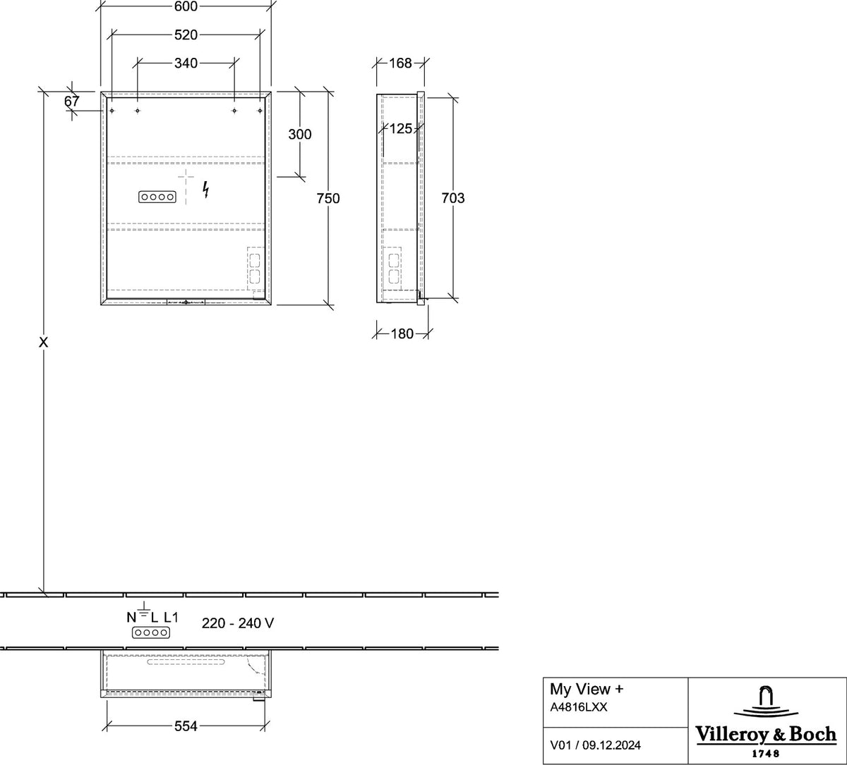 Villeroy & Boch My View+ Spiegelschrank A4816L 600 mm Arizona Oak mit LED-Beleuchtung und SoftClosing
