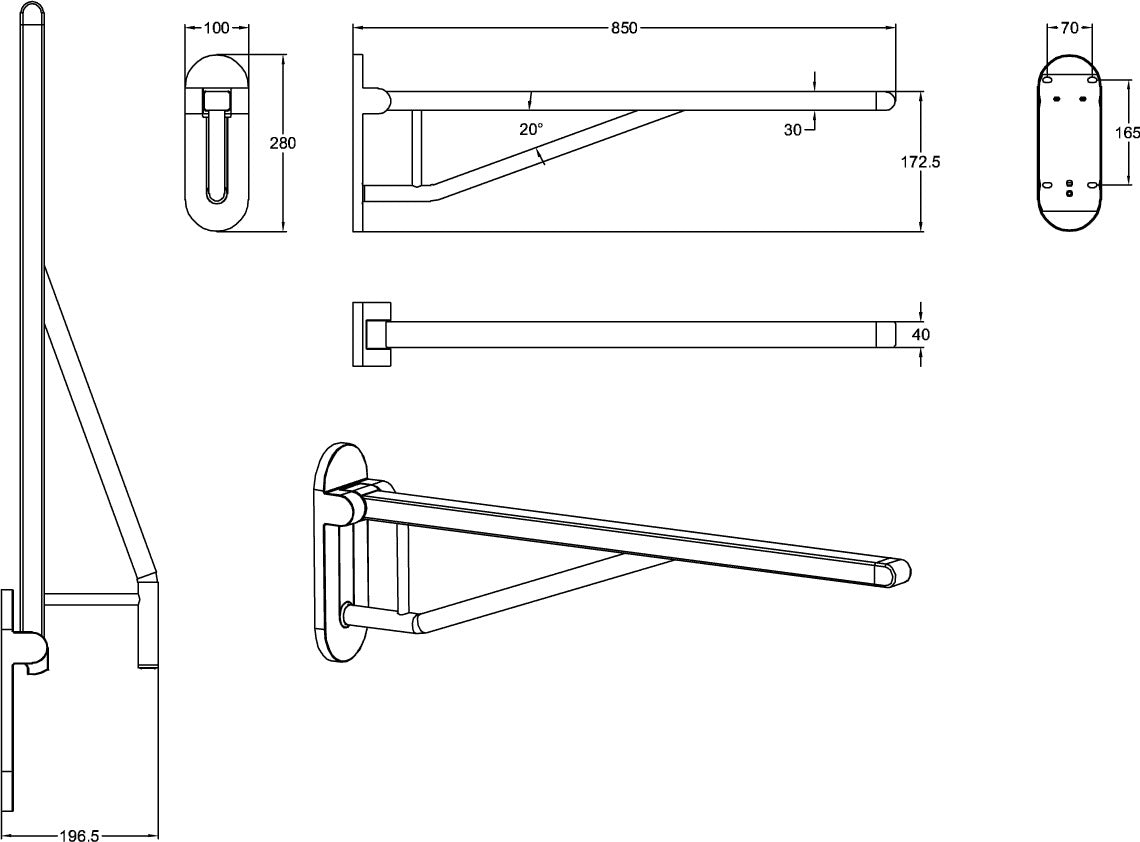 Villeroy & Boch ViCare Klappgriff 921720 – Verchromter Wandstützgriff, 750 mm, Belastbarkeit 130 kg