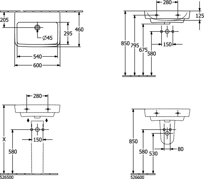 Villeroy & Boch O.novo Halbsäule 526600 in Weiß Alpin – Sanitärkeramik 225 x 320 x 290 mm