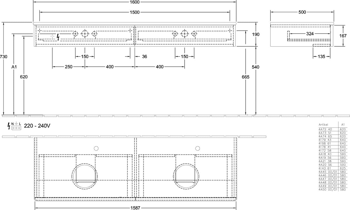 Villeroy & Boch Antao Waschtischunterschrank 1600 mm Stone Grey Matt mit 2 Auszügen