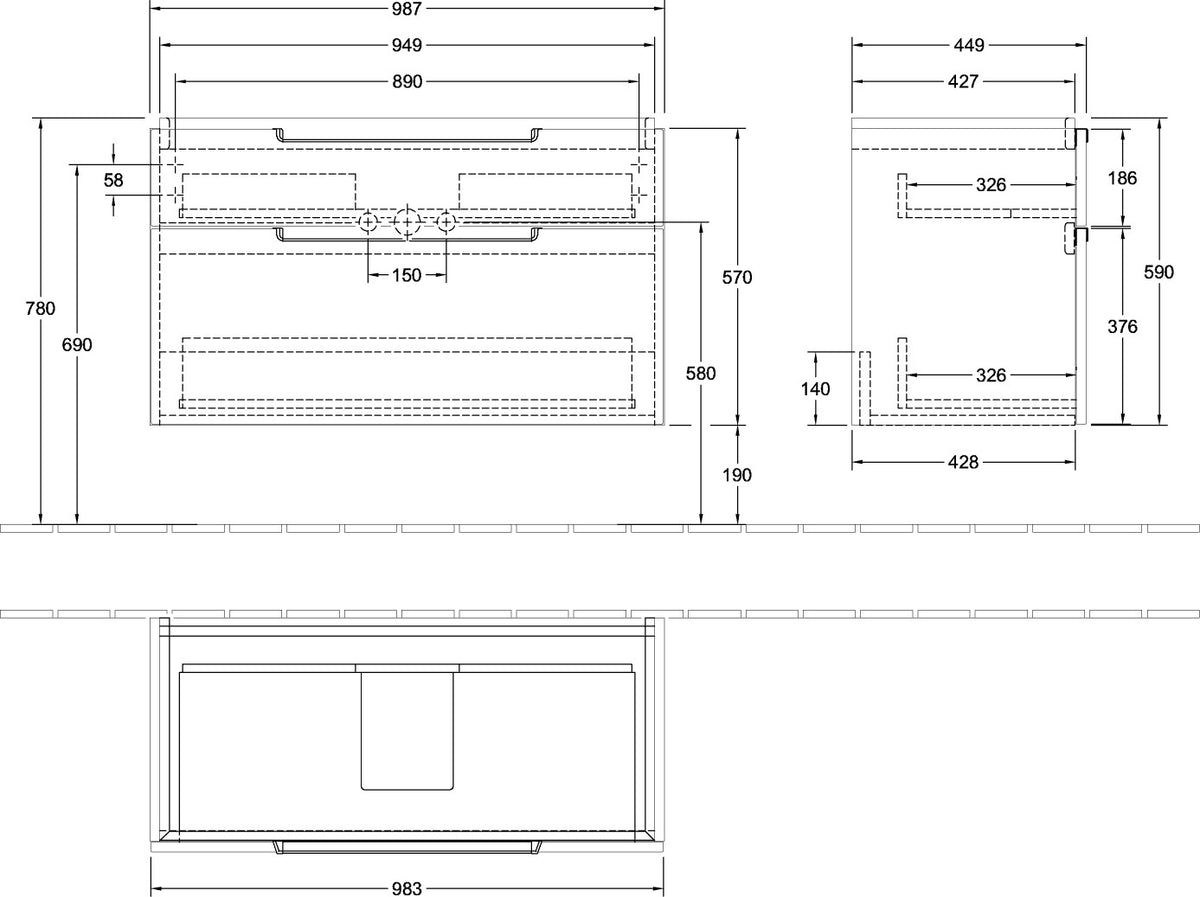 Villeroy & Boch Waschtischunterschrank Subway 2.0 in Santana Oak – 987 mm, wandhängend, 2 Auszüge