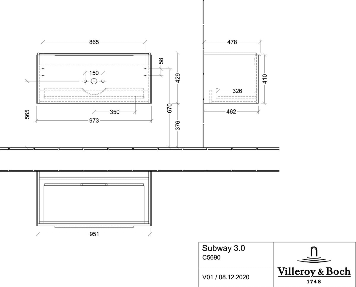 Villeroy & Boch Waschtischunterschrank Subway 3.0 C Brilliant White 973 mm mit SoftClosing