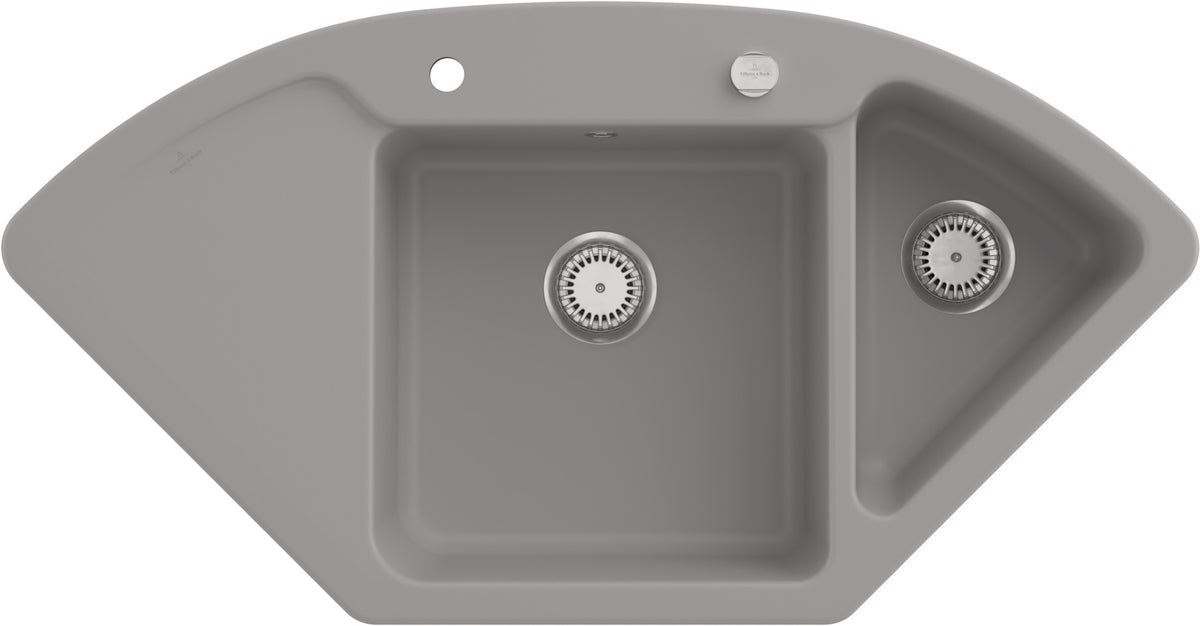 Villeroy & Boch Eckspüle Subway Style Eck 1115 mm Almond CeramicPlus – Keramik, 2 Becken, Abtropffläche