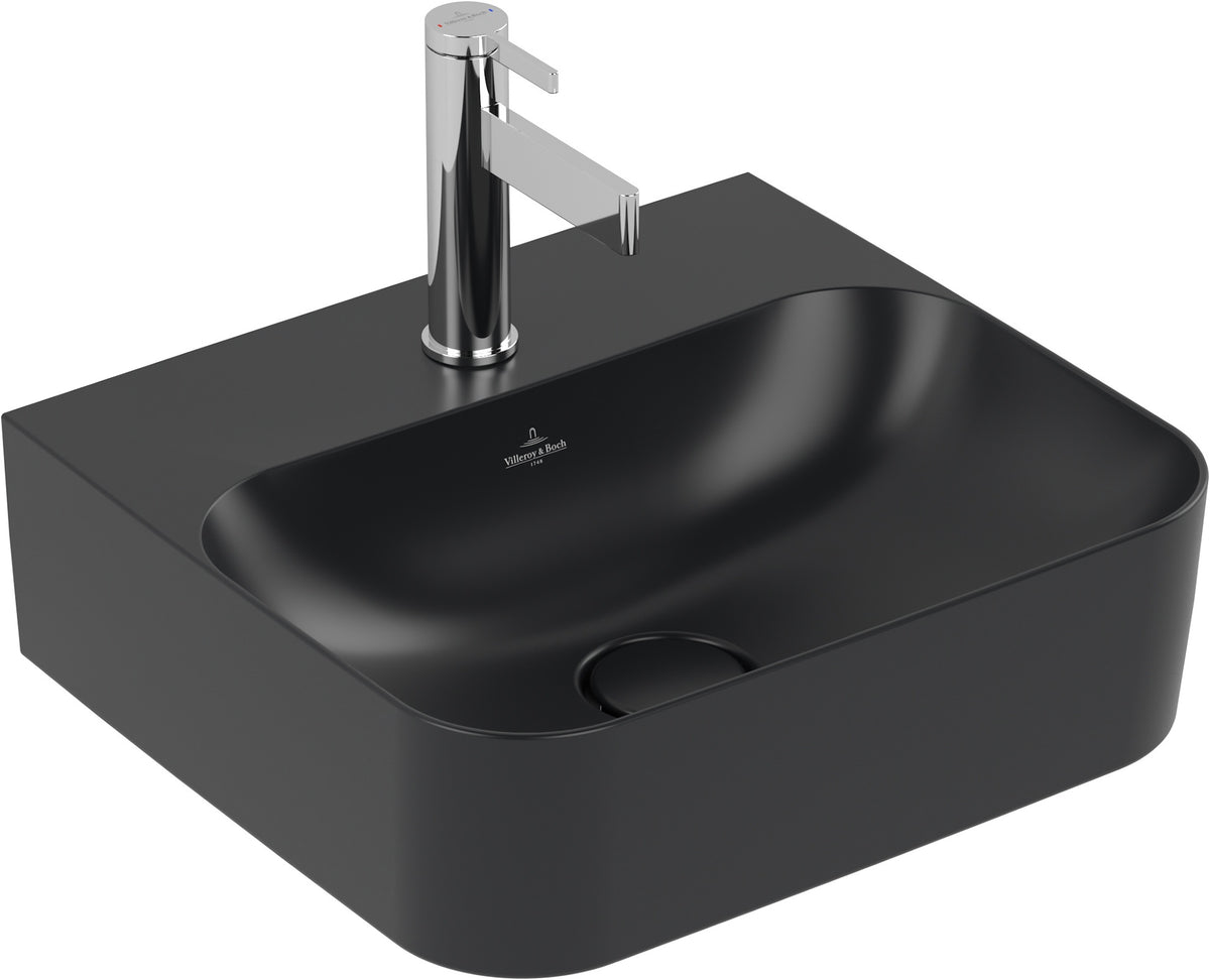 Villeroy & Boch Handwaschbecken Finion 436443R7 – 430 x 390 mm, Pure Black CeramicPlus, TitanCeram, wandhängend