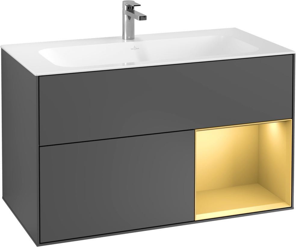 Villeroy & Boch Finion Waschtischunterschrank 996 mm Glossy White Lacquer mit LED-Beleuchtung