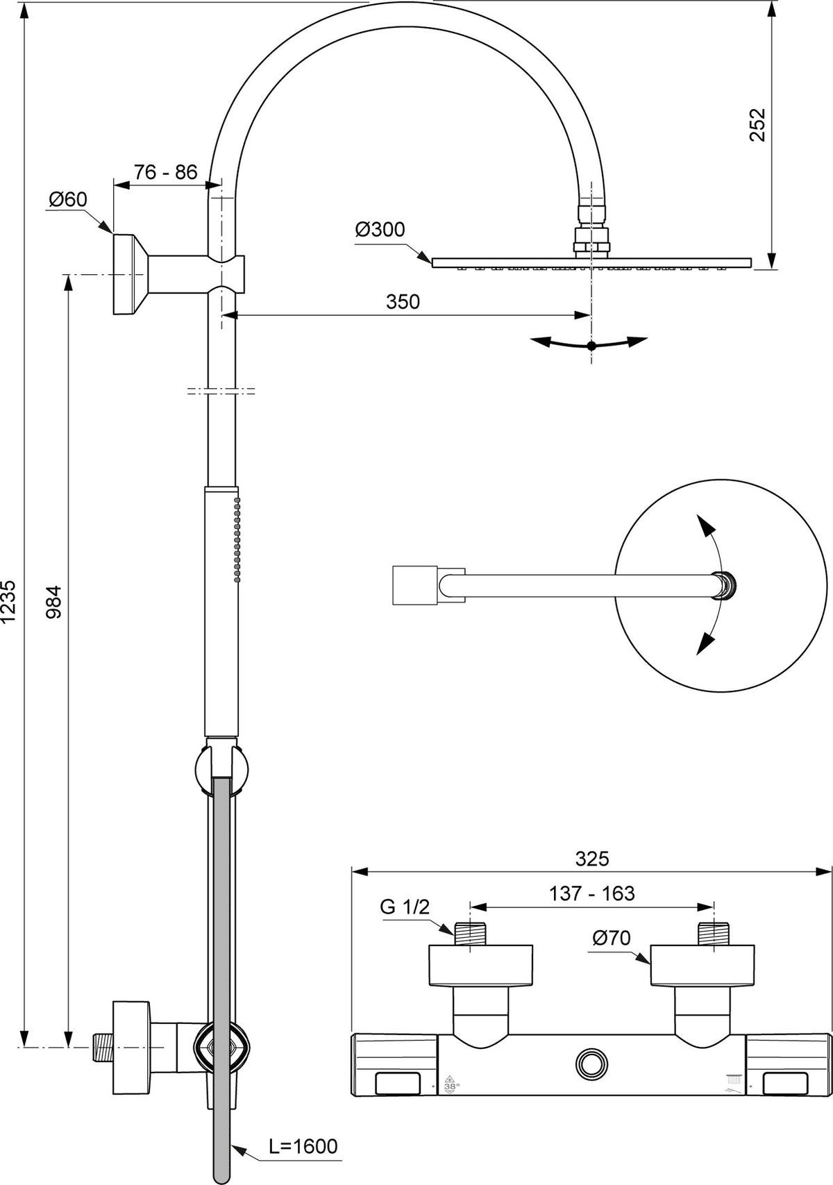 Villeroy & Boch Duschsystem Universal Showers TVS000 – Thermostat, Regenbrause, Chrom