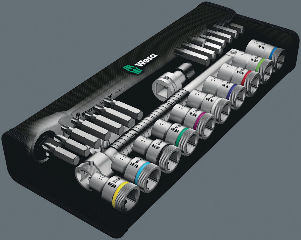 WERA Steckschlüsselsatz Zyklop Metal 28-tlg. 1/2 Zoll SW 10-19 mm mit 76 Zähnen