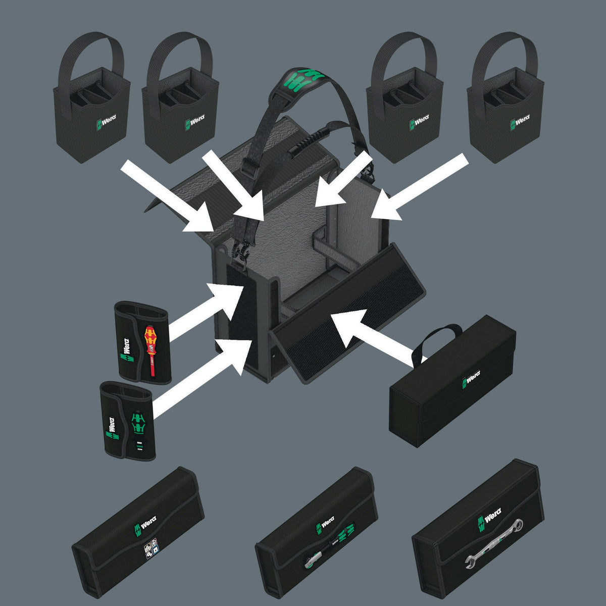 Wera 2go 2 XL Werkzeugbox 455x330x170 mm mit Klettsystem und Köcher