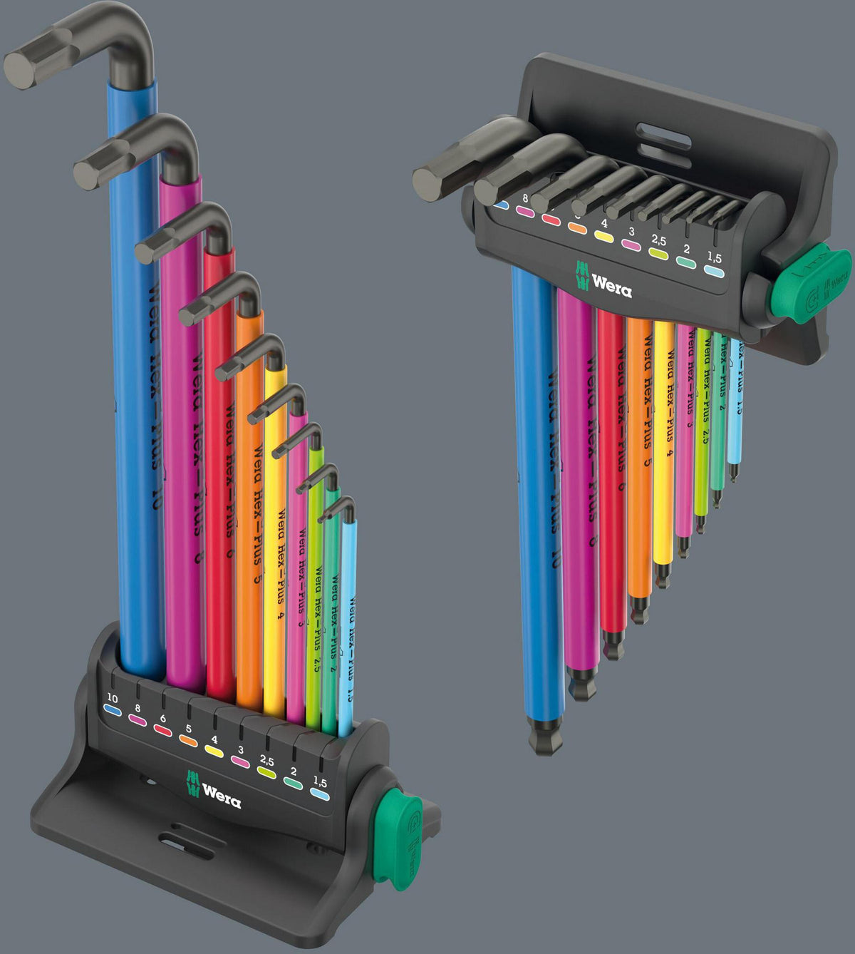 WERA Winkelschraubendrehersatz 950/9 Hex-Plus Multicolour 3, 10-teilig metrisch mit Rack und Magnetisierer