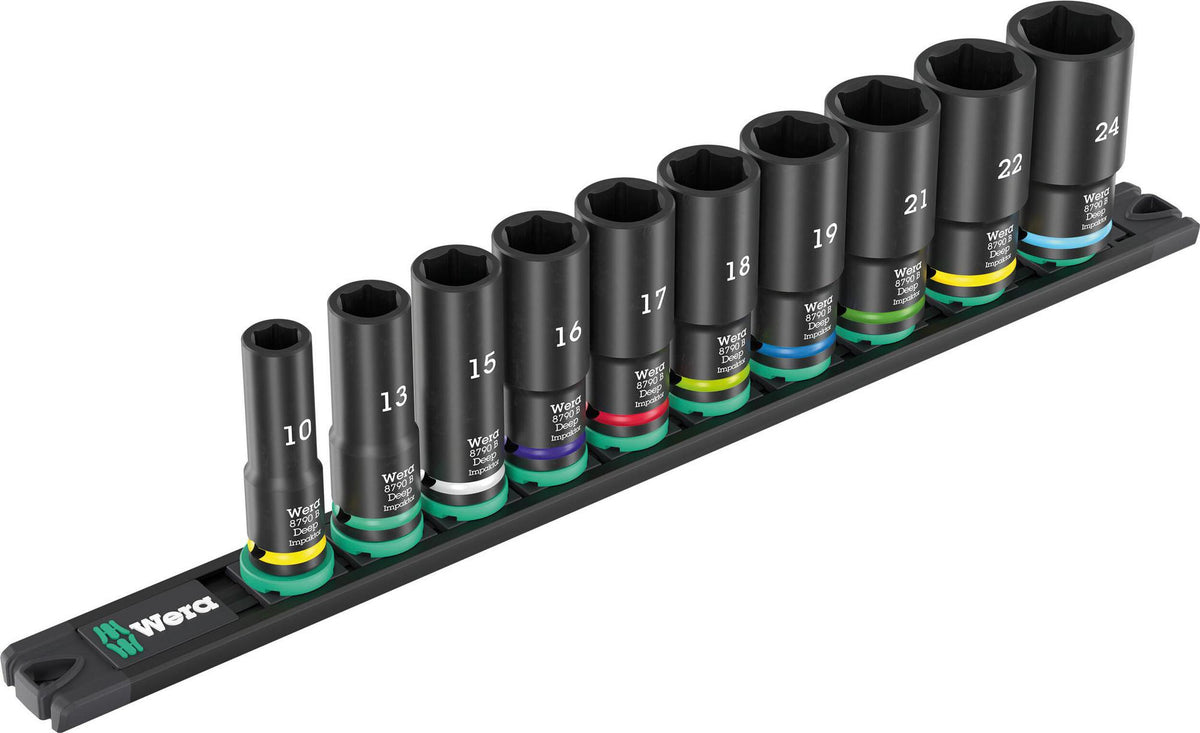 WERA Steckschlüsselsatz 9660 10-teilig, 3/8" Antrieb, Impaktor Deep, schlagschrauberfest, Magnetleiste