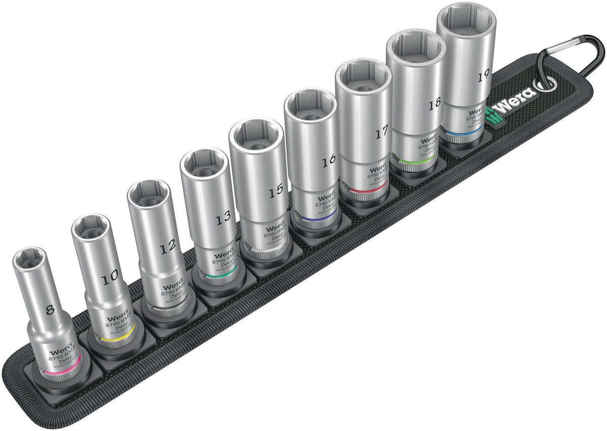 WERA Steckschlüsseleinsatzset Belt B Deep 1 9-teilig SW 8-19 mm Antrieb 10 mm (3/8″)