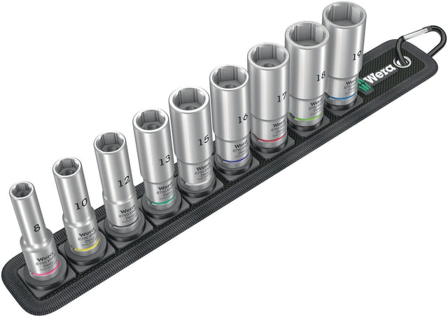 WERA Steckschlüsseleinsatzset Belt B Deep 1 9-teilig SW 8-19 mm Antrieb 10 mm (3/8″)