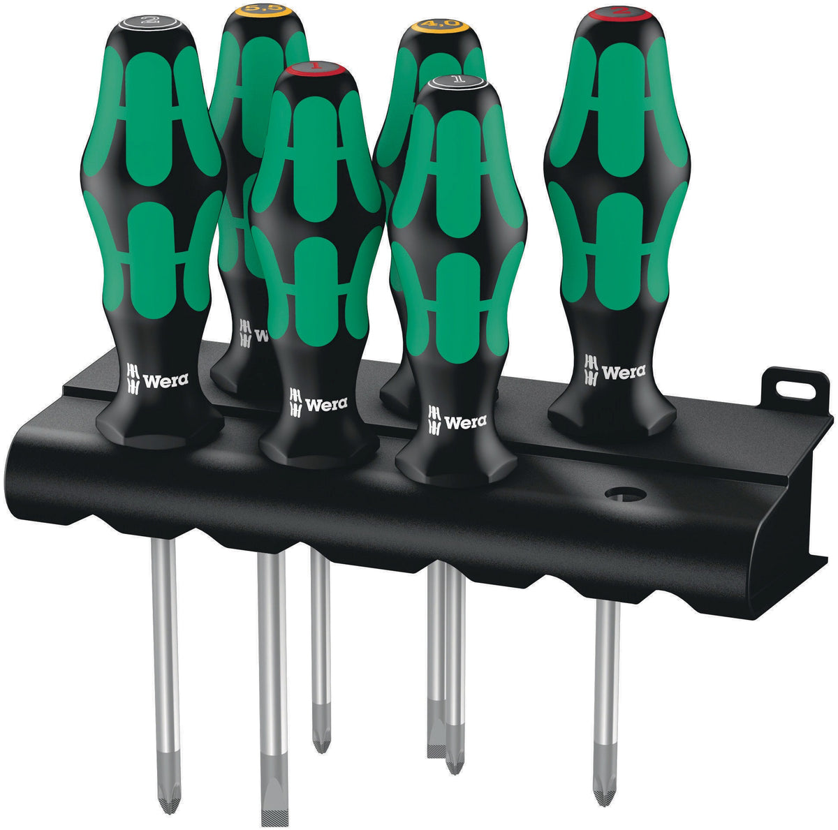 WERA Schraubendrehersatz 334/6 6-teilig Schlitz/PH mit 2K-Griff und Wandhalter
