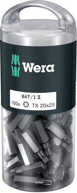 WERA Bitgroßpackung 851/1 Z PH 2, 100 Stück, 1/4 Zoll, 25 mm, DIN ISO 1173