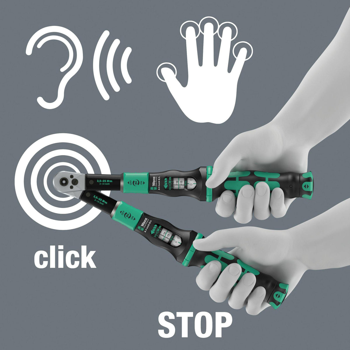 WERA Drehmomentschlüssel Click-Torque Lock A 5 R/L 1/4 Zoll 2,5-25 Nm mit Lock-Funktion
