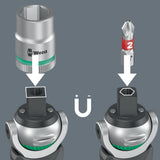 WERA Schwenk- und Umschaltknarre 8009 Zyklop Pocket Set 1 – 3/8″ + 1/4″ mit 72 Zähnen und Bit-Magazin