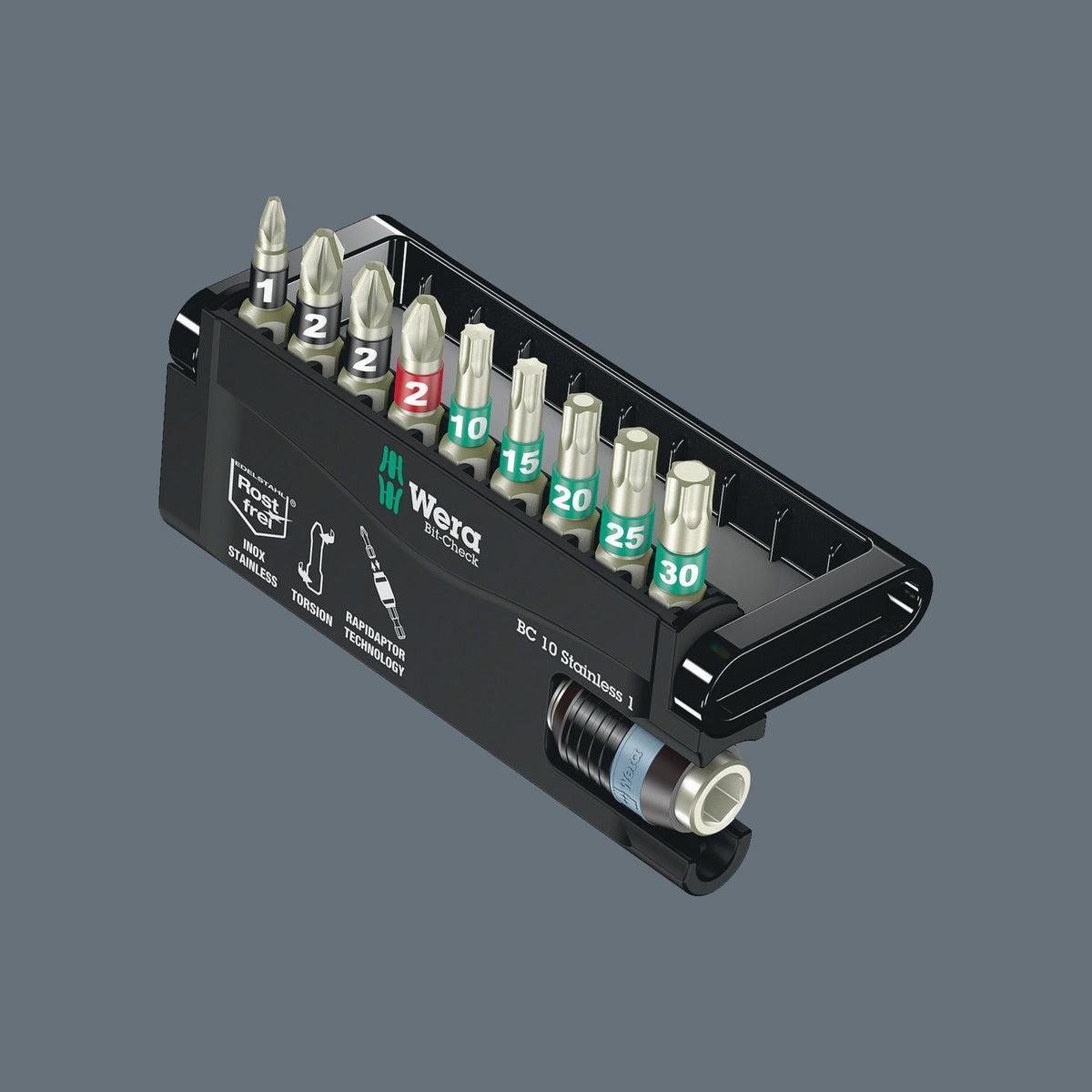 WERA Edelstahlbitsortiment BC 10 Stainless 10-tlg. mit Rapidaptor Bithalter