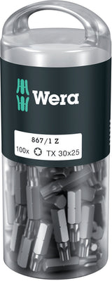 WERA Bitgroßpackung 851/1 Z PH 2, 100 Stück, 1/4 Zoll, 25 mm, DIN ISO 1173