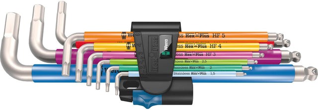 WERA Winkelschlüsselsatz 3950/9 Hex-Plus Multicolour HF 9-teilig metrisch mit Haltefunktion und Kugelkopf