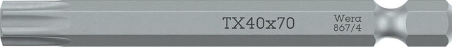 WERA Bit 867/4 Z TX20 TORX® 70 mm 6,3 mm Sechskant zähhart für Hand- und Maschinenbetrieb
