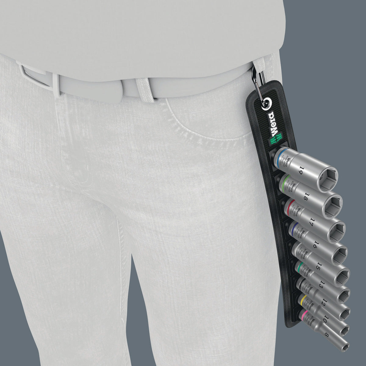 WERA Steckschlüsseleinsatzset Belt B Deep 1 9-teilig SW 8-19 mm Antrieb 10 mm (3/8″)