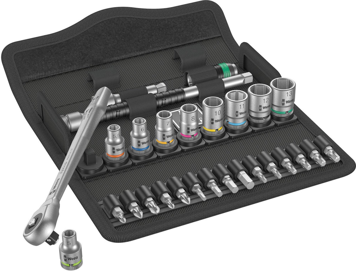 WERA Steckschlüsselsatz 8100 SA 7 Zyklop 28-tlg. 1/4 Zoll SW 5-13 mm mit 76-Zahn-Knarre