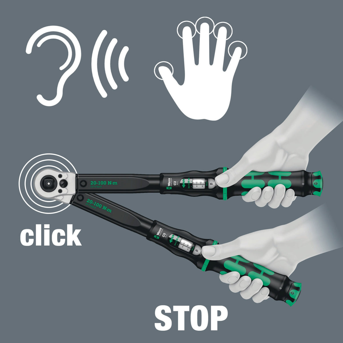 WERA Drehmomentschlüssel Click-Torque C 2 Push 1/2 Zoll 20-100 Nm
