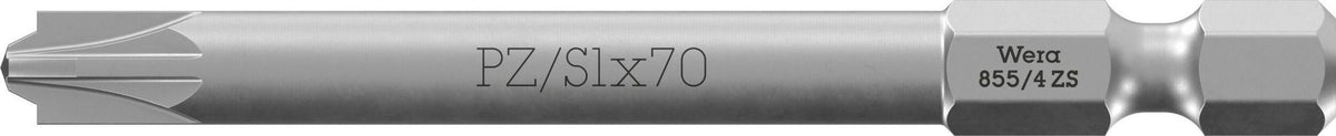 WERA Bit 855/4 zähhart 1/4 Zoll 70 mm Schlitz/Pozidriv #1 für Reihenklemmen