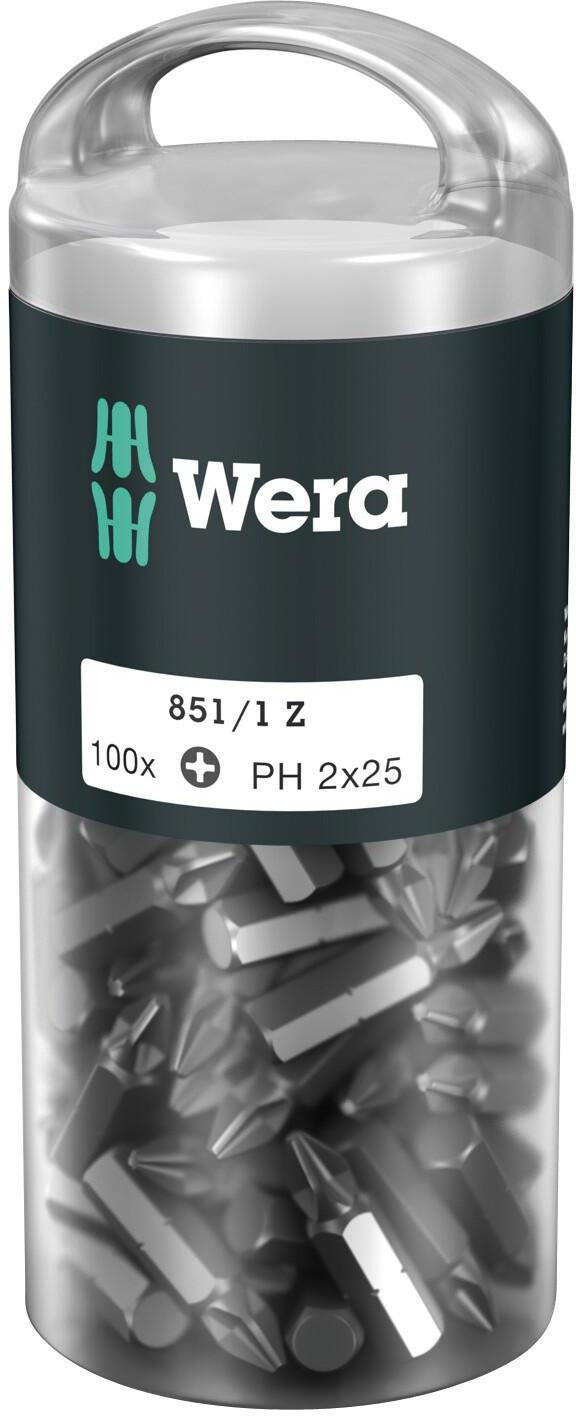 WERA Bitgroßpackung 851/1 Z PH 2, 100 Stück, 1/4 Zoll, 25 mm, DIN ISO 1173
