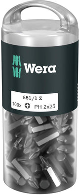 WERA Bitgroßpackung 851/1 Z PH 2, 100 Stück, 1/4 Zoll, 25 mm, DIN ISO 1173