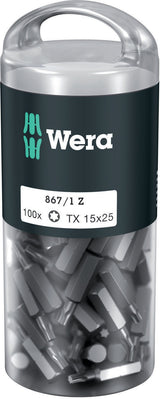 WERA Bitgroßpackung 851/1 Z PH 2, 100 Stück, 1/4 Zoll, 25 mm, DIN ISO 1173