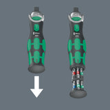 WERA Schwenk- und Umschaltknarre 8009 Zyklop Pocket Set 1 – 3/8″ + 1/4″ mit 72 Zähnen und Bit-Magazin