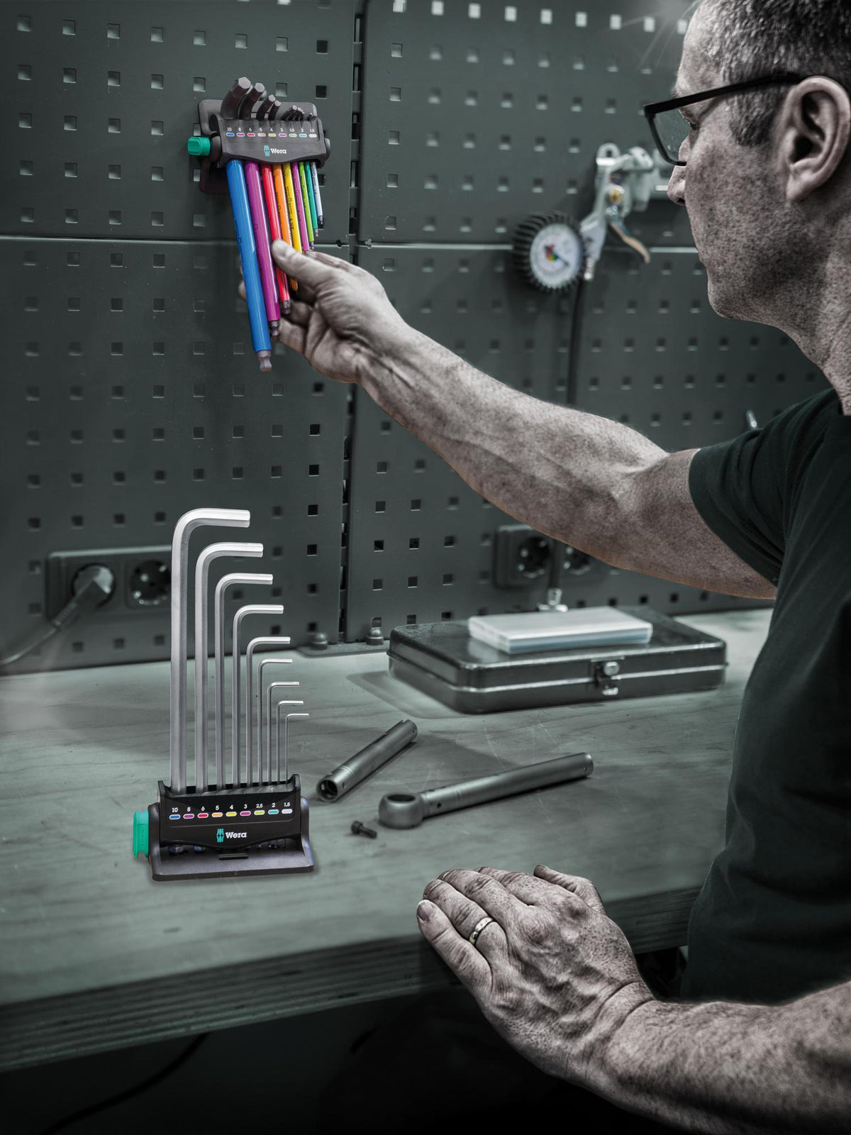 WERA Winkelschraubendrehersatz 950/9 Hex-Plus Multicolour 3, 10-teilig metrisch mit Rack und Magnetisierer