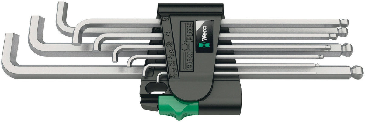 Wera Winkelschlüsselsatz 950 PKLS/9 SM SB – 9-teilig, extra kurzer Schenkel, Hex-Plus, Kugelkopf