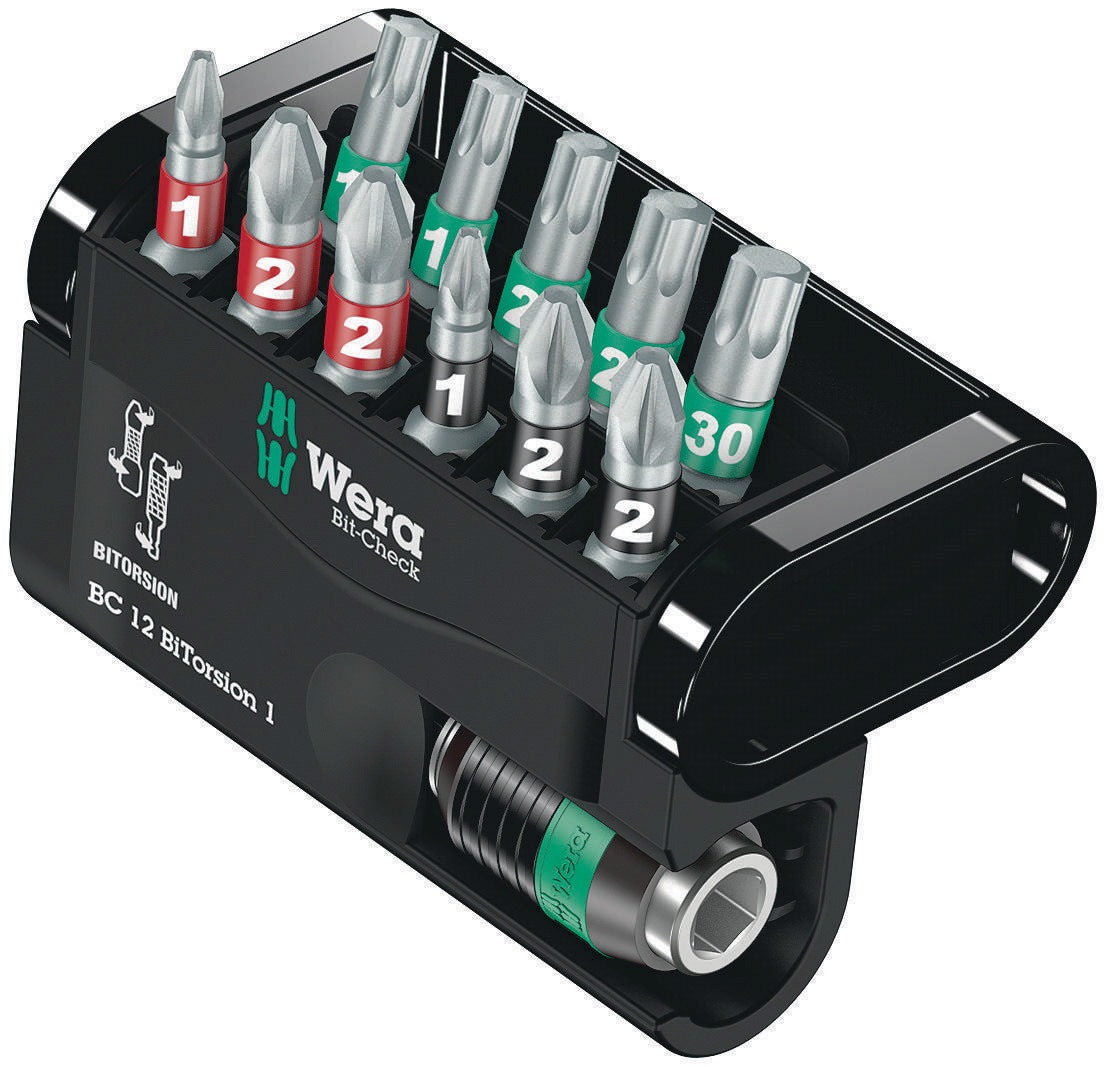 WERA Bit-Check 12 BiTorsion 1 Bitsortiment 12-teilig PH/PZD/TX mit Rapidaptor Bithalter