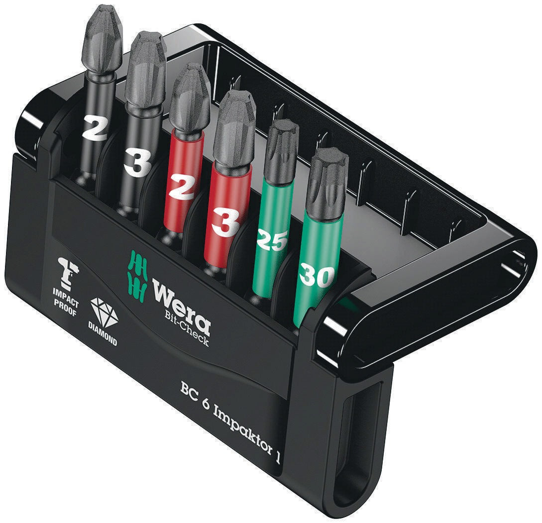 WERA Bit-Check 6 Impaktor 1 Bitsortiment 6-teilig PH/PZD/T für Impakt-Schrauber