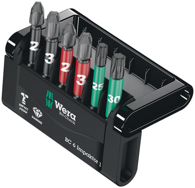 WERA Bit-Check 6 Impaktor 1 Bitsortiment 6-teilig PH/PZD/T für Impakt-Schrauber