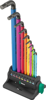 WERA Winkelschraubendrehersatz 950/9 Hex-Plus Multicolour 3, 10-teilig metrisch mit Rack und Magnetisierer