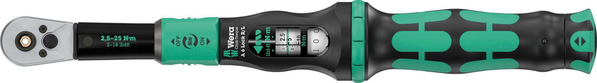 WERA Drehmomentschlüssel Click-Torque Lock A 5 R/L 1/4 Zoll 2,5-25 Nm mit Lock-Funktion