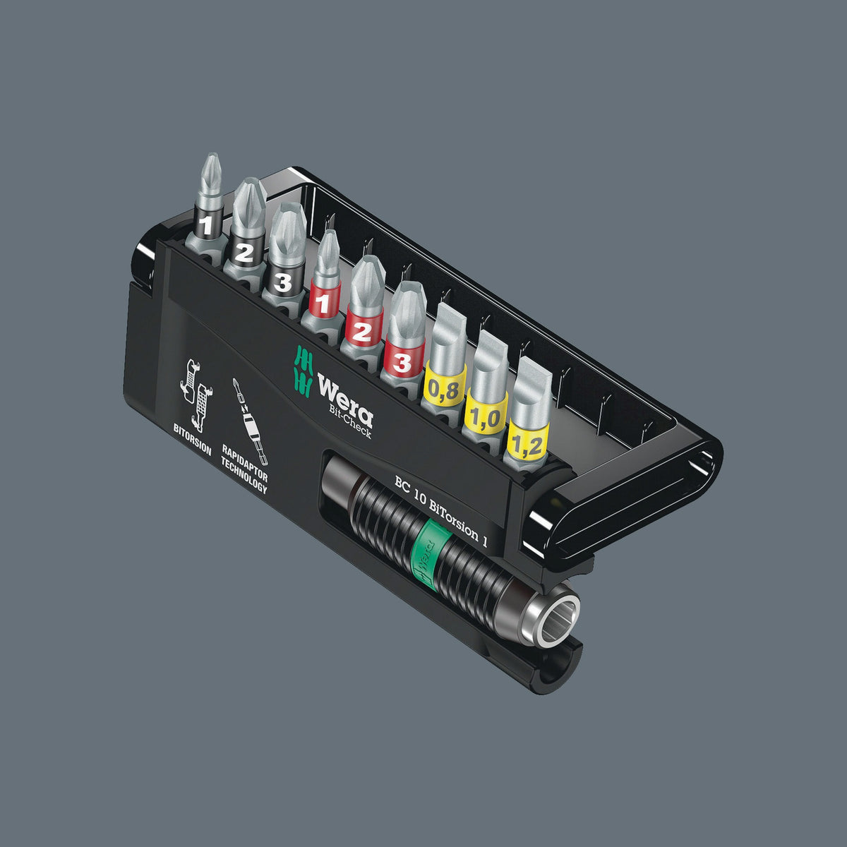 WERA Bit-Check 12 BiTorsion 1 Bitsortiment 12-teilig PH/PZD/TX mit Rapidaptor Bithalter