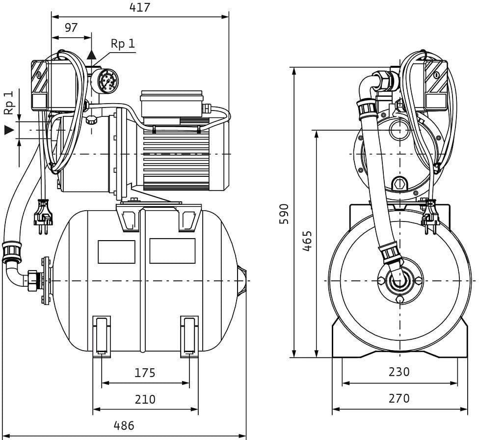 Wilo Hochdruck-Kreiselpumpe Jet HWJ 20 L 202 – 0,55 kW, IE2, Edelstahl, 6 bar