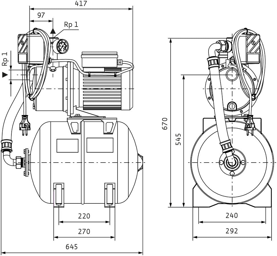 Wilo Hochdruck-Kreiselpumpe Jet HWJ 20 L 202 – 0,55 kW, IE2, Edelstahl, 6 bar
