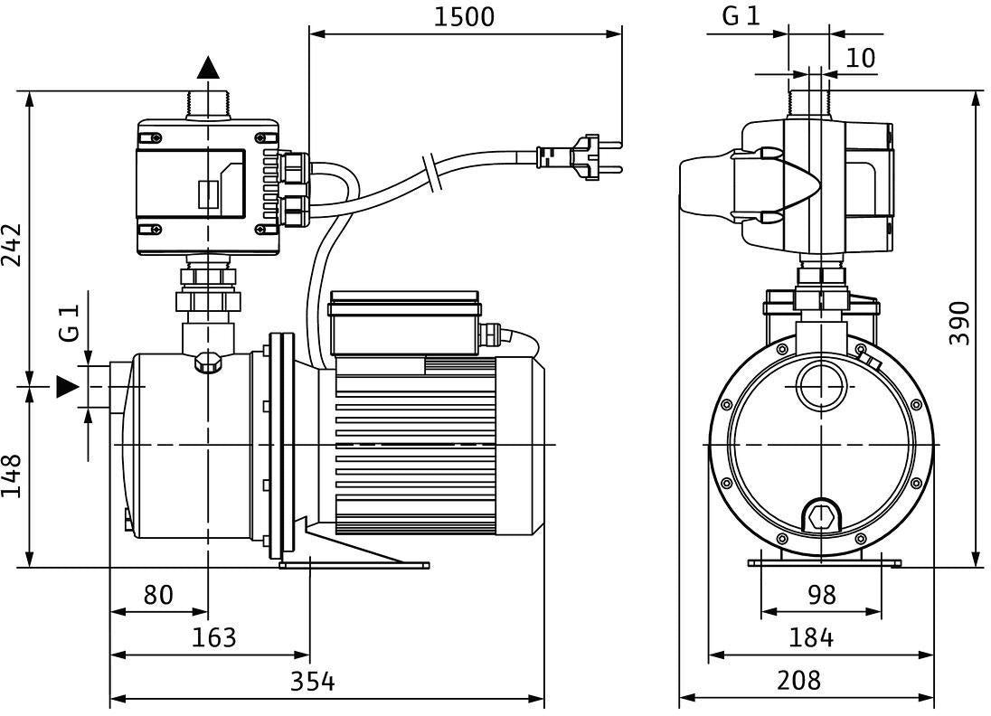 Wilo Hochdruck-Kreiselpumpe Jet FWJ 202 – selbstansaugend, 550 W, Edelstahl