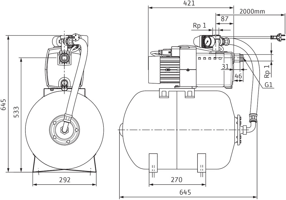 Wilo HiMulti 3 H 50-24 P Hochdruck-Kreiselpumpe – 400 W, 230 V, selbstansaugend