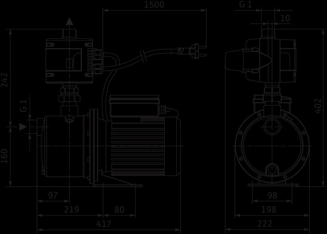 Wilo Hochdruck-Kreiselpumpe Jet FWJ 202 – selbstansaugend, 550 W, Edelstahl