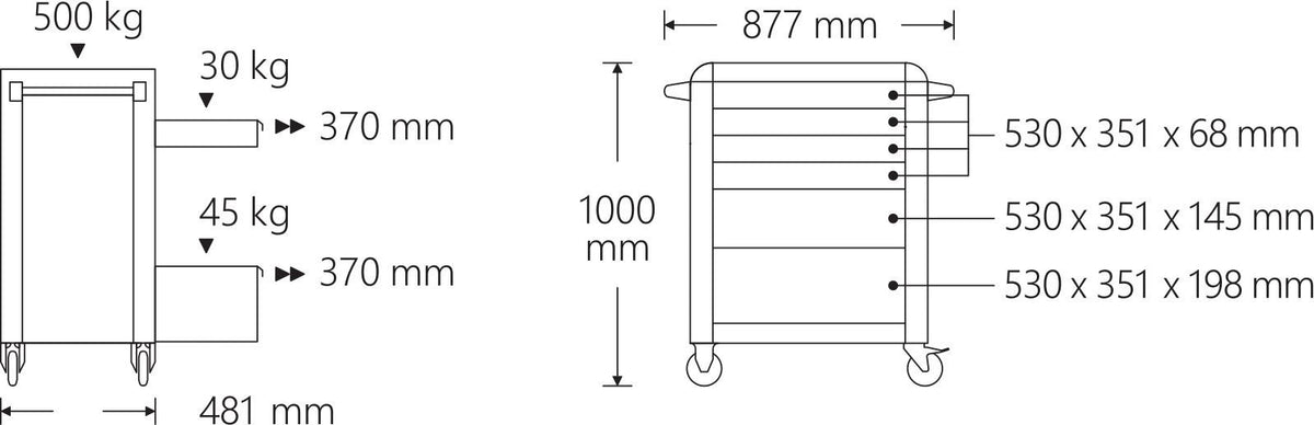 STAHLWILLE Werkstattwagen TTS 93/6 A – 6 Schubladen, 500 kg Tragkraft, Stahlblech anthrazit