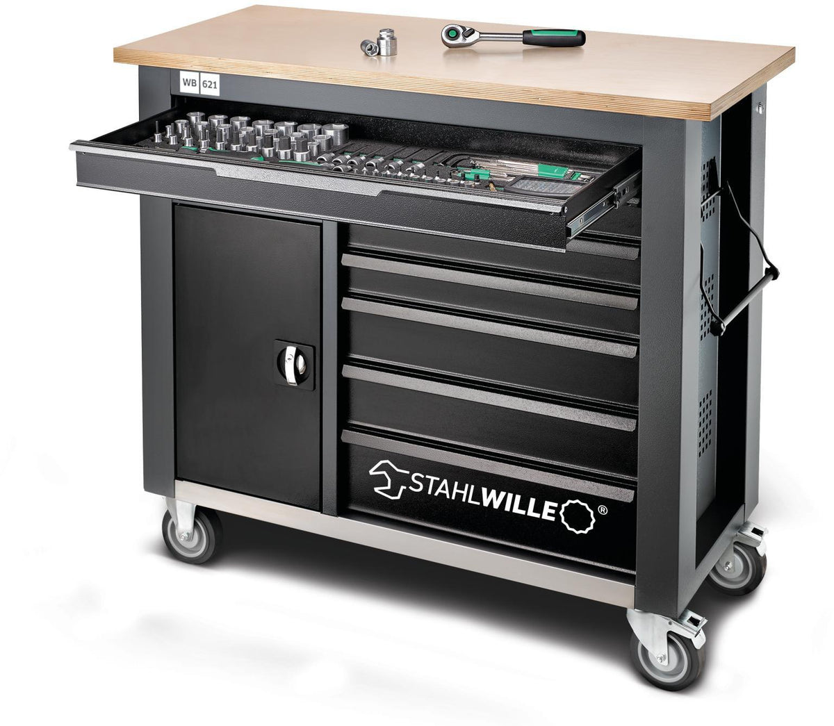 STAHLWILLE Rollwerkbank WB 621 – 7+1 Schubladen, 750 kg Tragfähigkeit, B1150 x T500 x H1045 mm