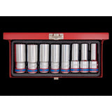 KING TONY Profi-Werkzeuge - 1/2" Steckschlüssel-Set, lang, metrisch - 8 tlg. 4208MR
